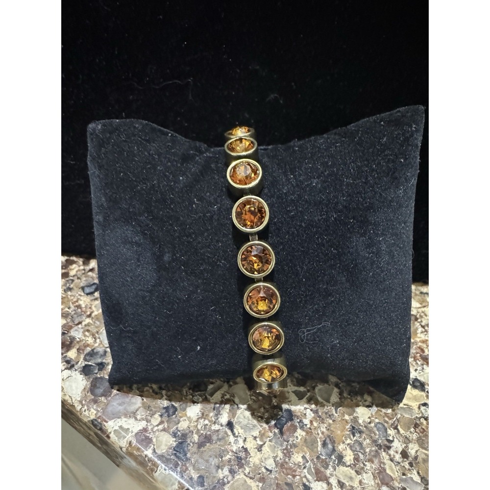 Touchstone Crystal Light Amber Ice Bracelet Oxidized Brass 7.25" NEW